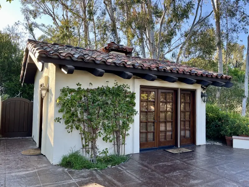 The front of the poolhouse